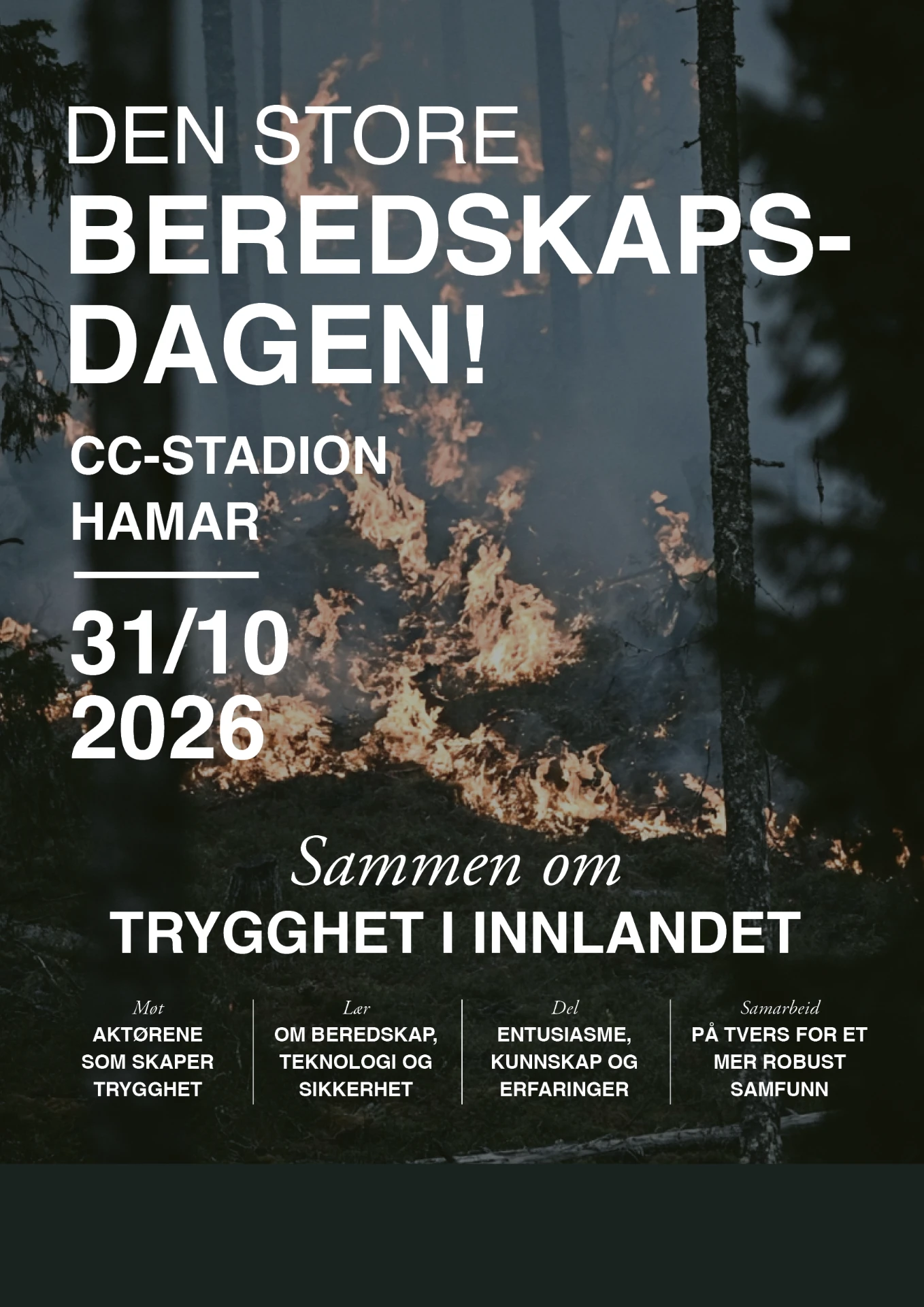 Plakat for Den store beredskapsdagen – Tryggere sammen i Innlandet, 31. oktober på CC Stadion